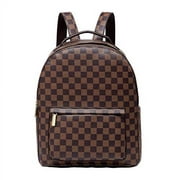 Daisy Rose Backpack Bag - Luxury PU Vegan Leather - Brown Checkered