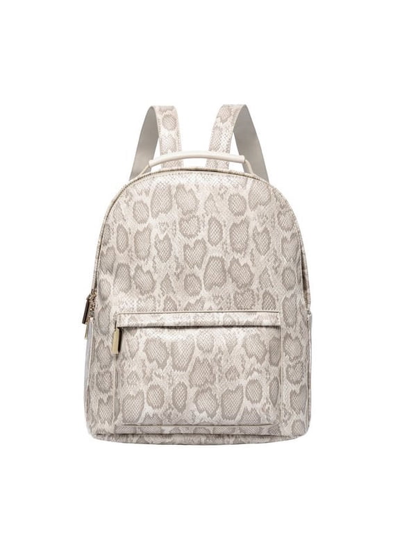 Backpack Bag Luxury PU Vegan Leather Cream Snake
