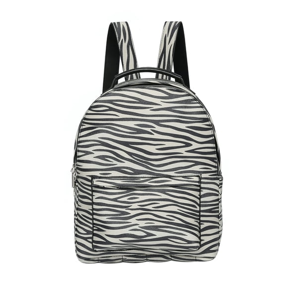 Daisy Rose Backpack Bag - Luxury PU Vegan Leather - Grey Zebra