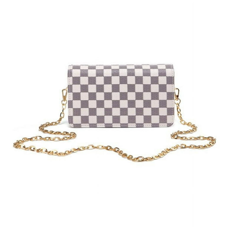 Daisy Rose Checkered Cross Body Bag - RFID Blocking with Credit Card Slots  Clutch - PU Vegan Leather (BLACK) 