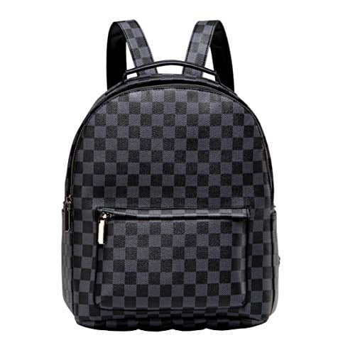 Daisy Rose Checkered Backpack bag Luxury PU Vegan Leather Black