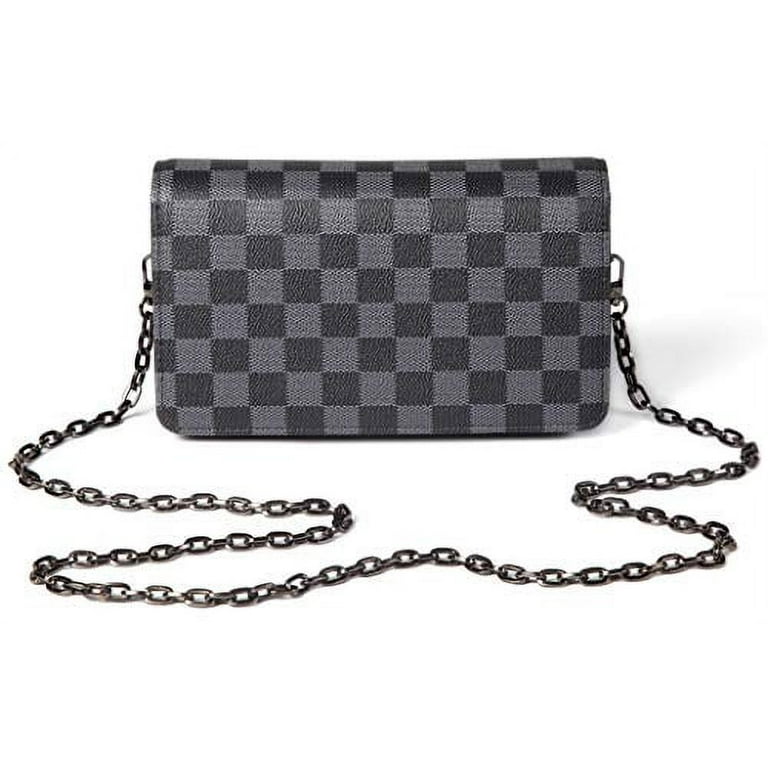 Daisy Rose Checkered Cross Body Bag - RFID Blocking with Credit Card Slots  Clutch - PU Vegan Leather (BLACK) 