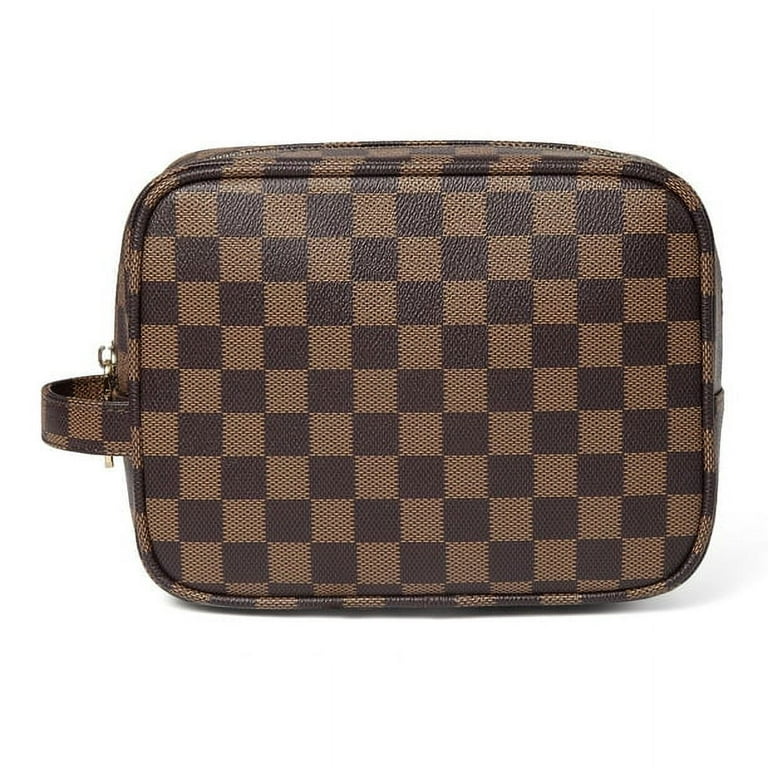 Daisy Rose Cosmetic Toiletry Bag PU Vegan Leather Travel Bag for Women - Brown Checkered, Size: One Size