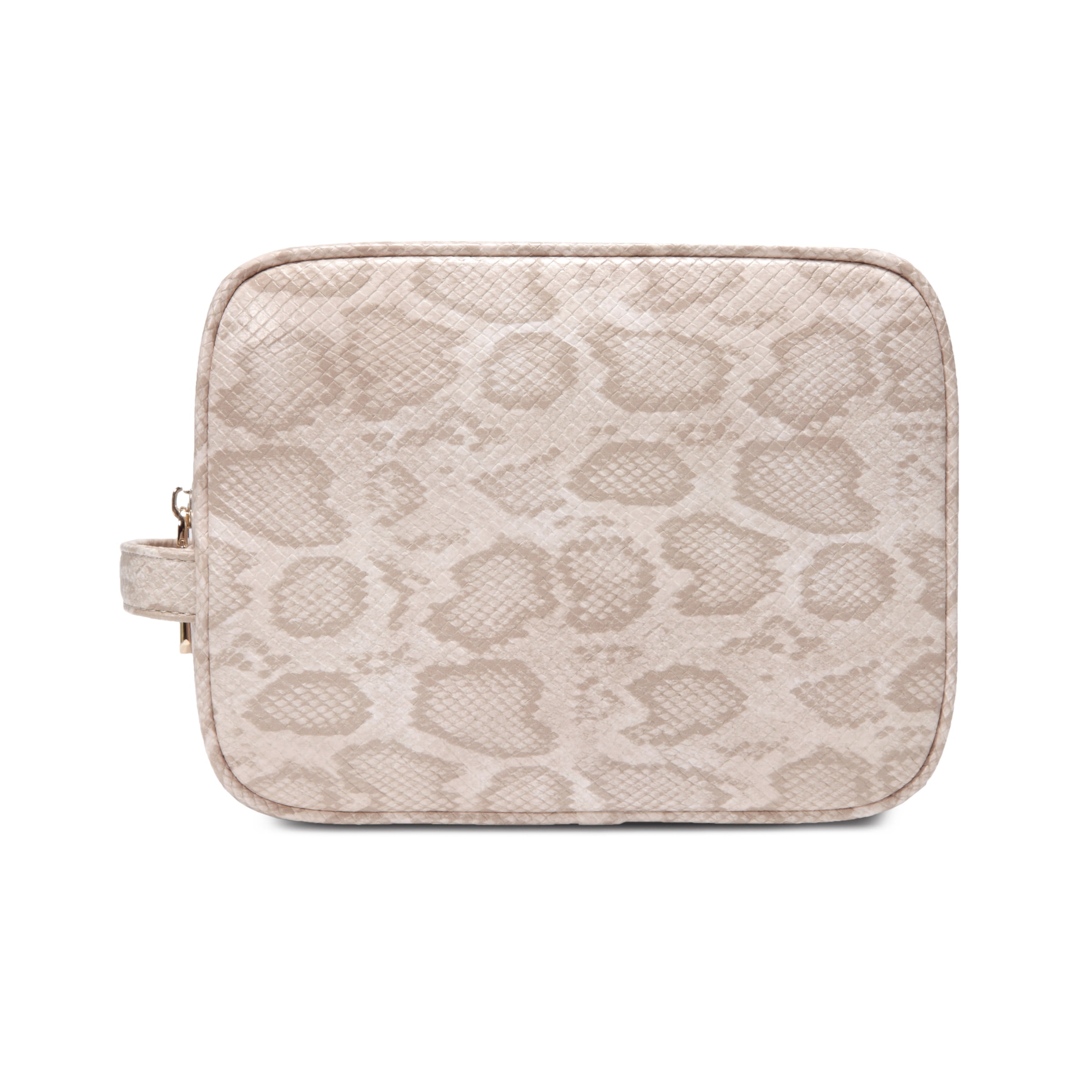 Daisy Rose Cosmetic Toiletry Bag PU Vegan Leather Travel Bag for Women - Cream Snake