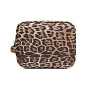 Daisy Rose Cosmetic Toiletry Bag PU Vegan Leather Travel Bag for Women - Leopard