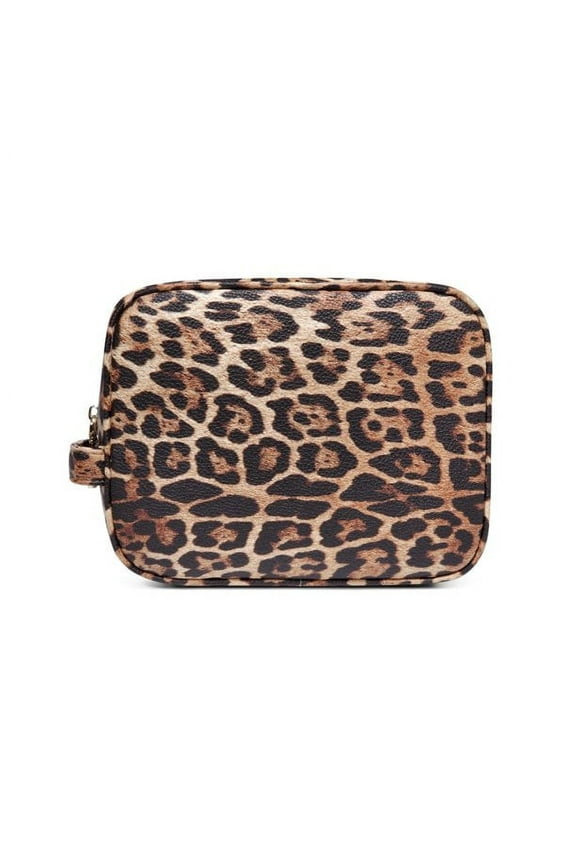 Cosmetic Toiletry Bag PU Vegan Leather Travel Bag for Women - Leopard