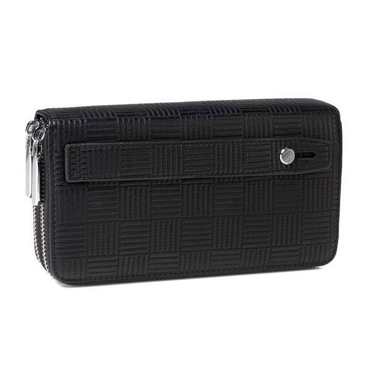 Daisy Rose Dual Zipper Hand Strap Zip Around Wallet and Phone Clutch for  Women - RFID Blocking Checkered Card Holder Organizer PU Vegan Leather 