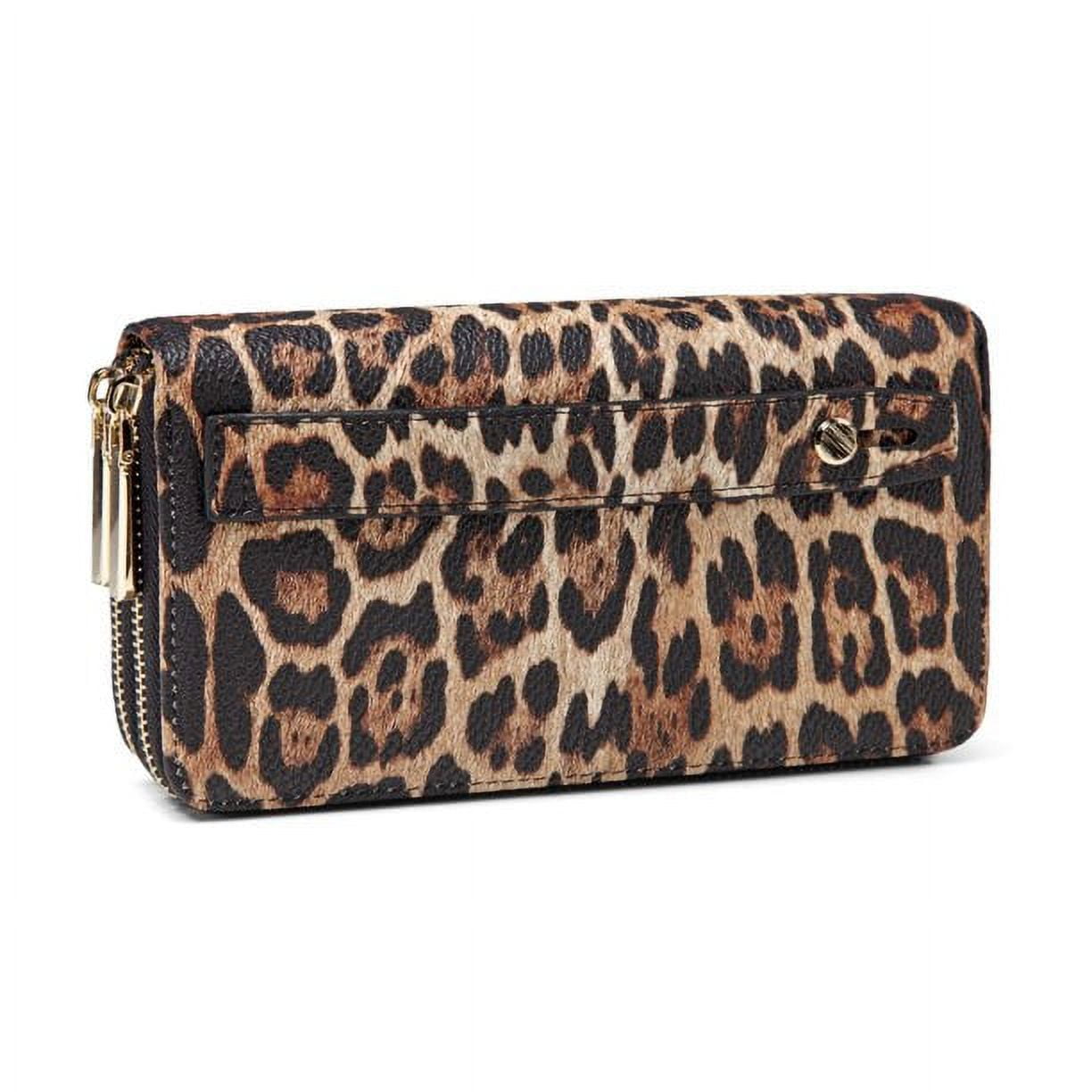 Daisy Rose Dual Zipper Hand Strap Zip Around Wallet and Phone Clutch for Women - RFID Blocking Leopard Print Card Holder Organizer PU Vegan Leather - Leopard