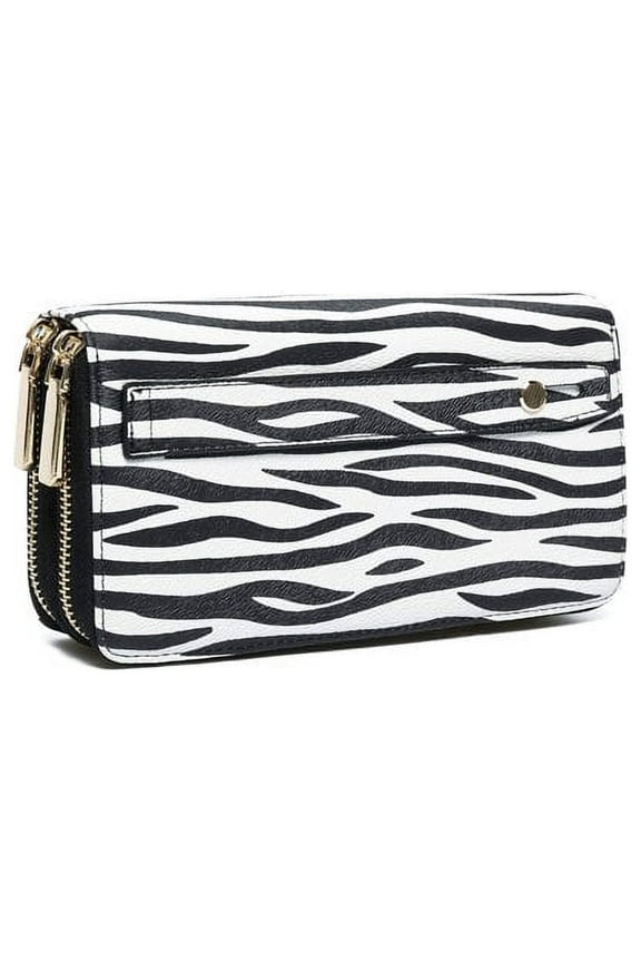 Dual Zipper Hand Strap Zip Around Wallet and Phone Clutch - RFID Blocking Leopard Print Card Holder Organizer -PU Vegan Leather - Zebra