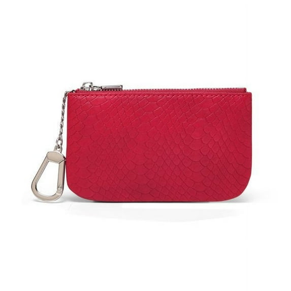 Daisy Rose Luxury Coin Purse Change Wallet Pouch - PU Vegan Leather Card Holder with Oversized Metal Keychain and Clasp - Red Python