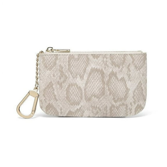 Daisy Rose Luxury Coin Purse Change Wallet Pouch for Women - PU Vegan Leather Card Holder with Oversized Metal Keychain and Clasp - Cream Snake
