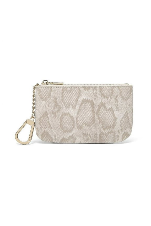 Luxury Coin Purse Change Wallet Pouch for Women - PU Vegan Leather Card Holder with Oversized Metal Keychain and Clasp - Cream Snake