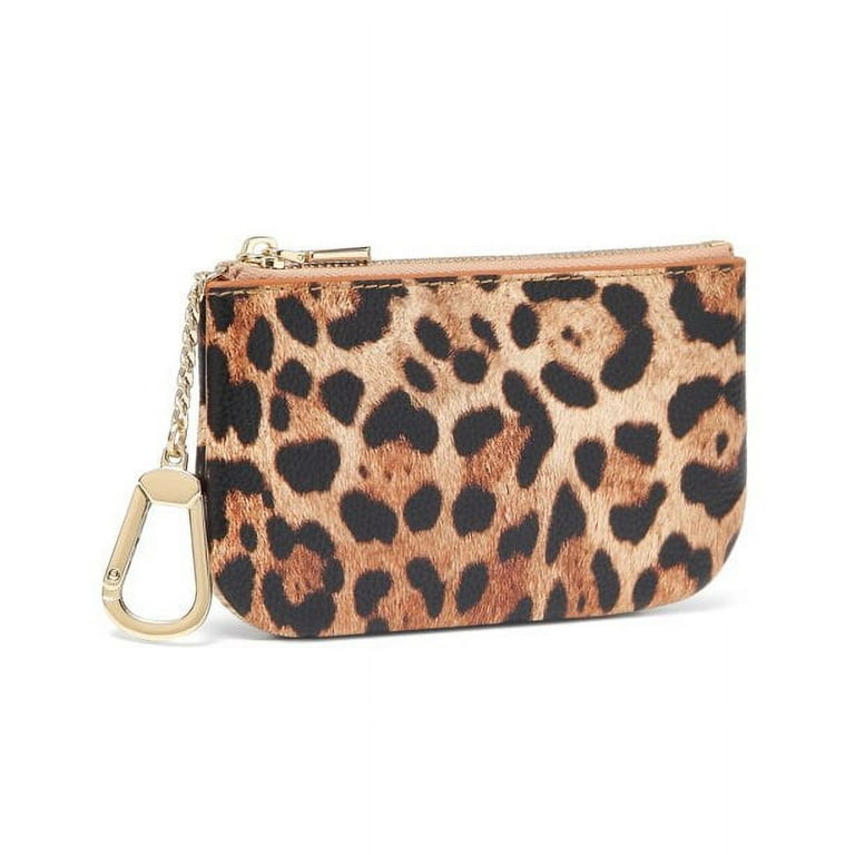 Daisy Rose Keychain Pouch & Coin Purse with Clasp, Luxury PU Vegan Leather - Golden Leopard