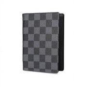 Daisy Rose Luxury Passport Holder Cover Case | PU Vegan Leather RFID Travel Organizer Card Holder - Black checkered