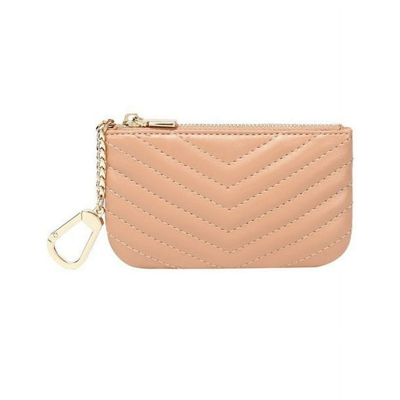 Daisy Rose Luxury Quilted Key Chain Pouch for Women | PU Vegan Leather Coin Purse with Clasp - Blush