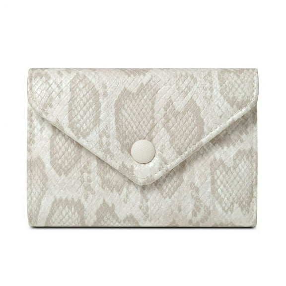 Daisy Rose PU Vegan Leather Unisex Casual Wallet, Cream Snake