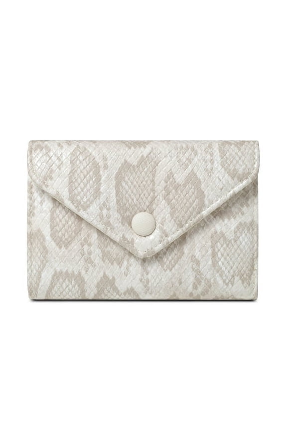 PU Vegan Leather Unisex Casual Wallet, Cream Snake