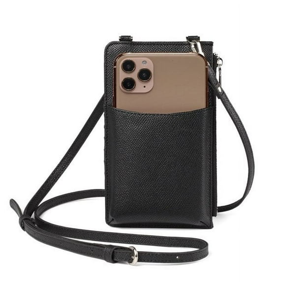 Daisy Rose Phone Holder Wallet and Cross Body Bag - RFID Blocking Wristlet with Card Slots and Zip Pocket -PU Vegan Leather - Black
