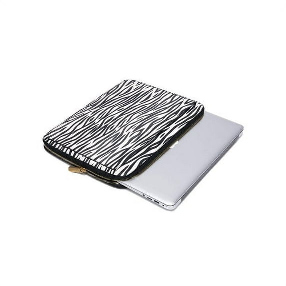 Daisy Rose Protective Laptop Sleeve Case for 13 Inch Laptop with Slip Pocket - Luxury PU Vegan Leather Shock Absorbant Hard Case for Work and School - Zebra