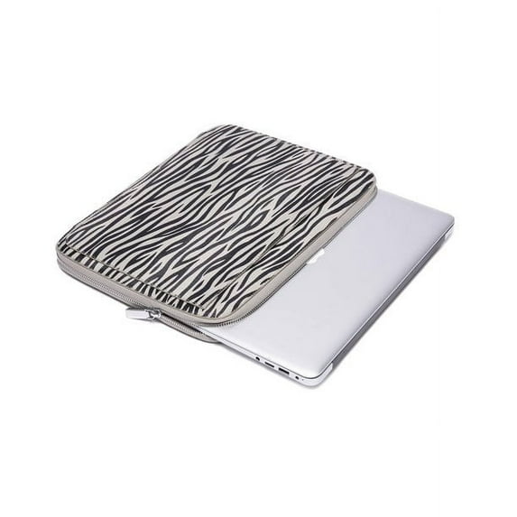 Daisy Rose Protective Laptop Sleeve Case for 13 Inch Laptop with Slip Pocket - Luxury PU Vegan Leather Shock Absorbant Hard Case for Work and School - Grey zebra