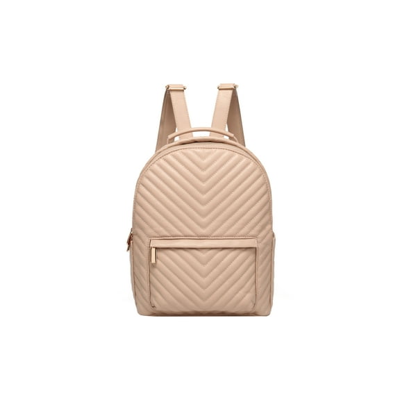 Daisy Rose Women's Quilted Backpack Vegan Leather, Beige
