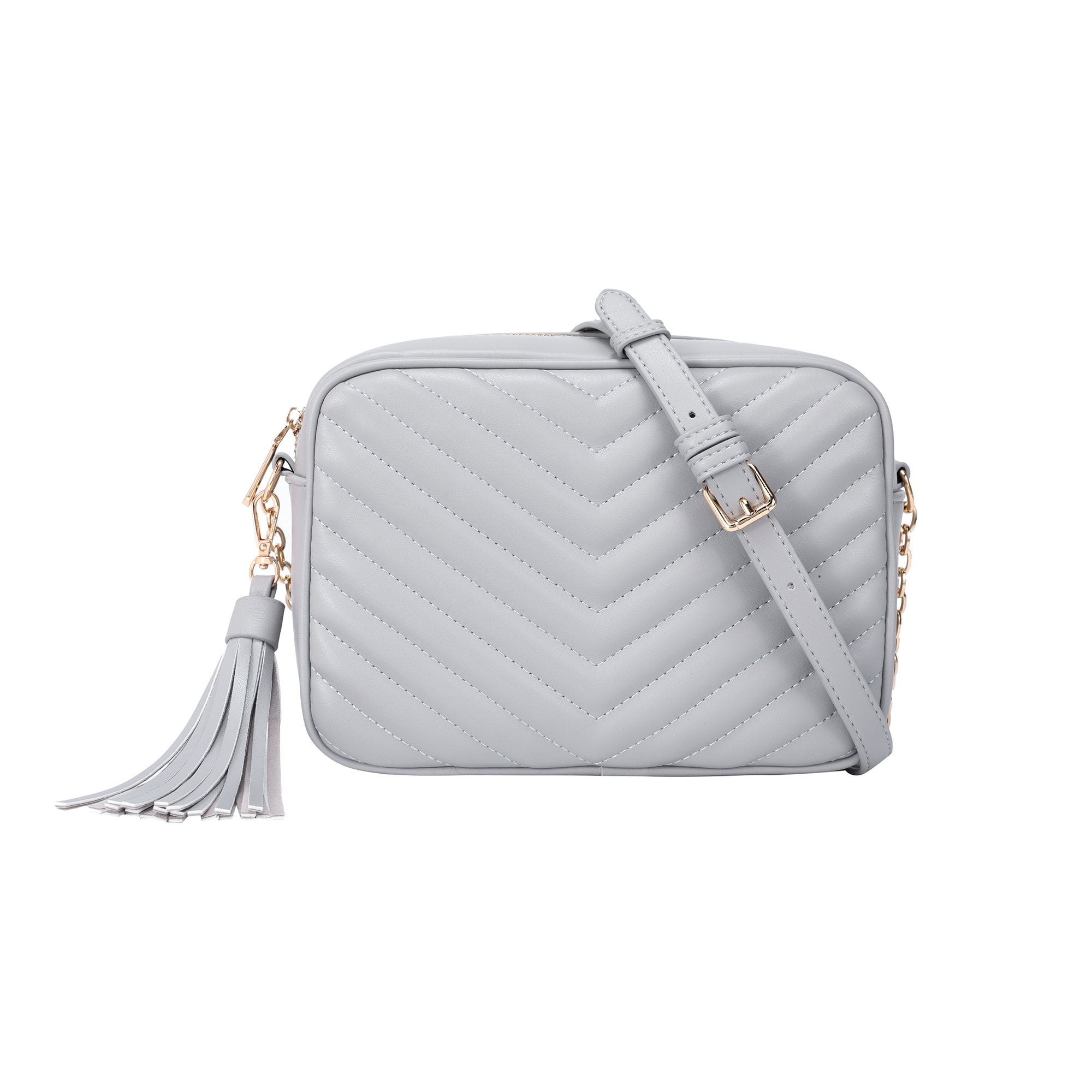 Daisy Rose Quilted Cross body bag with tassle - PU Vegan Leather - Grey