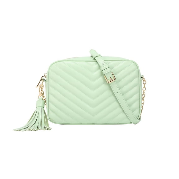 Daisy Rose Quilted Cross body bag with tassle - PU Vegan Leather - Pistachio