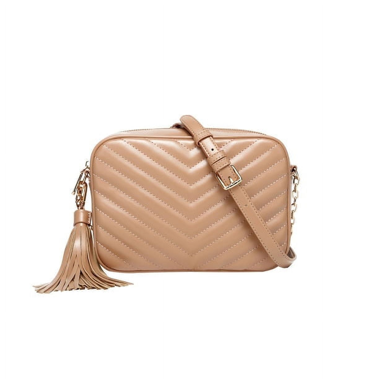 Daisy Rose Quilted Shoulder Cross body bag for Women with tassel PU Vegan Leather Blush