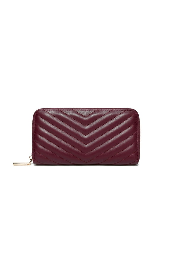 Quilted Zip Around Wallet and Phone Clutch - RFID Blocking with Card Holder Organizer -PU Vegan Leather - Burgundy