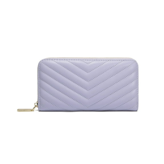 Daisy Rose Quilted Zip Around Wallet and Phone Clutch - RFID Blocking with Card Holder Organizer -PU Vegan Leather - Lilac