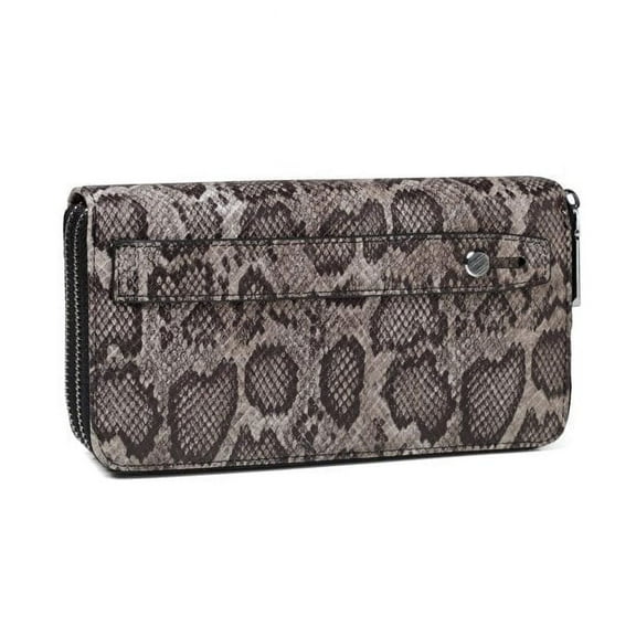 Daisy Rose RFID Blocking Dual Zipper Wallet and Phone Clutch, Grey Snake