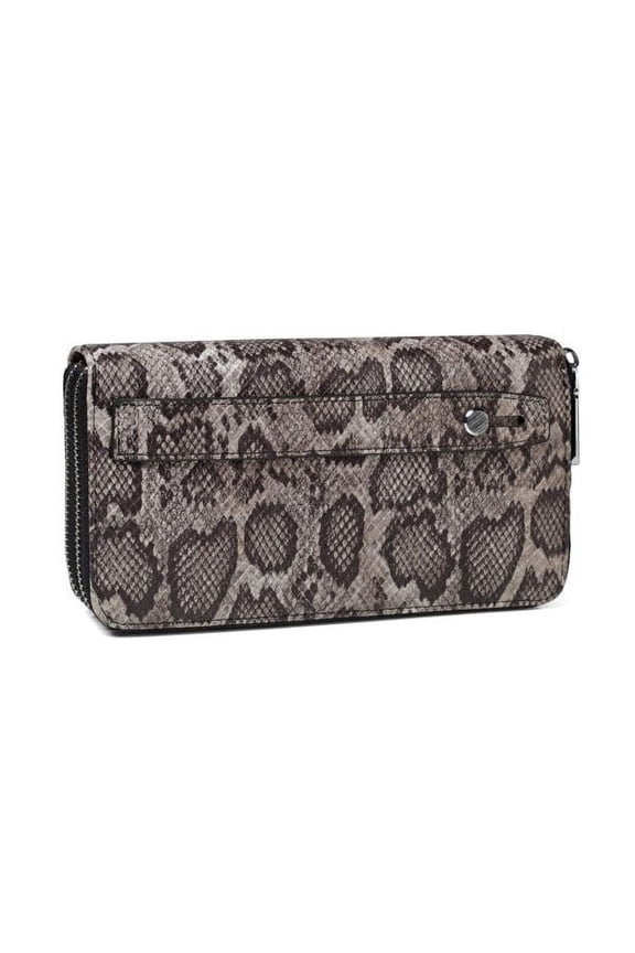 RFID Blocking Dual Zipper Wallet and Phone Clutch, Grey Snake