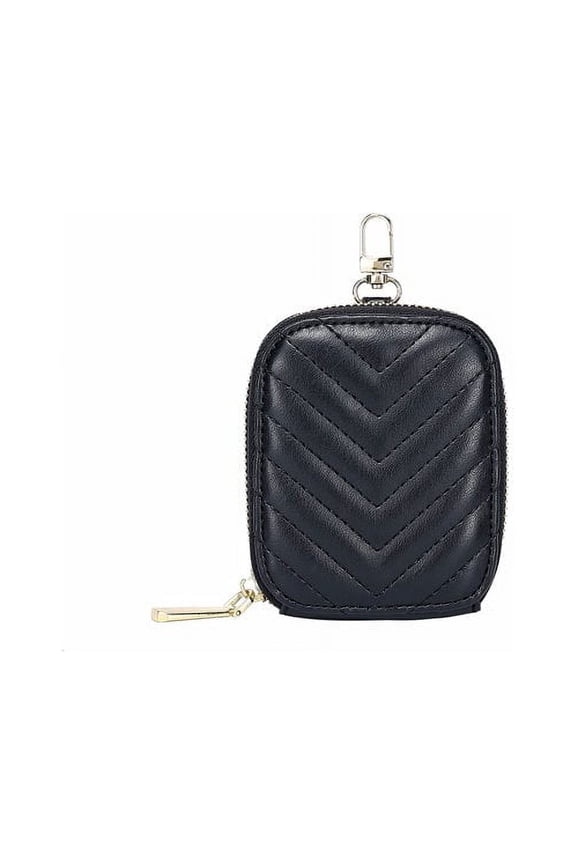 Rectangle Quilted Chevron Coin Purse Pouch Change Wallet Holder for Women with clasp - PU Vegan Leather - Black