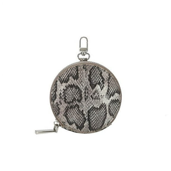 Daisy Rose Round Coin Purse Pouch Change Wallet Holder for Women with clasp - PU Vegan Leather - Grey Snake