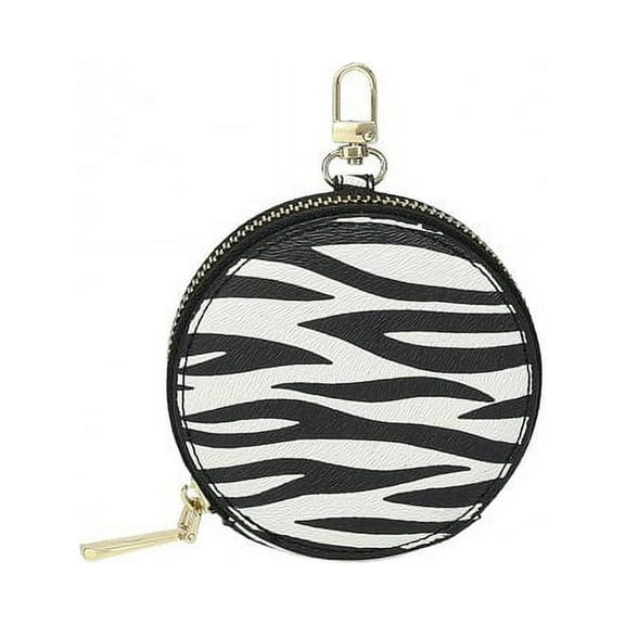 Daisy Rose Round Coin Purse Pouch Change Wallet Holder for Women with clasp - PU Vegan Leather - Zebra