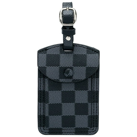 Daisy Rose Stylish Luggage Tag with name card and privacy protection for Suitcase and travel bag - PU Vegan leather - Black Checkered