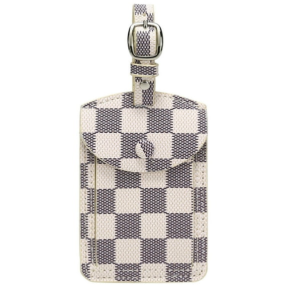 Daisy Rose Stylish Luggage Tag with name card and privacy protection for Suitcase and travel bag - PU Vegan leather - Cream Checkered