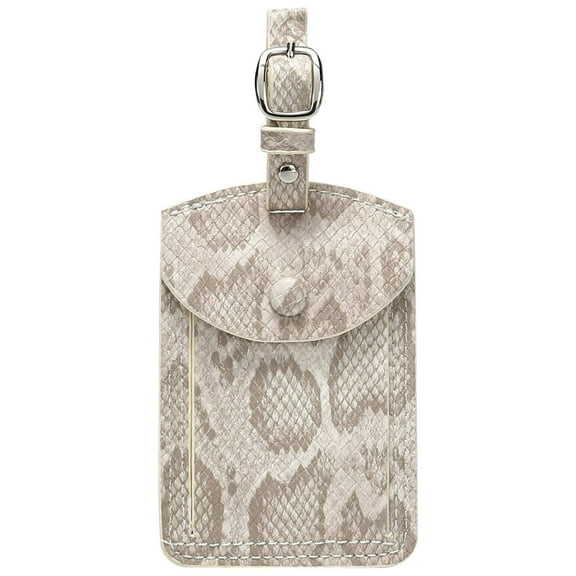 Daisy Rose Stylish Luggage Tag with name card and privacy protection for Suitcase and travel bag - PU Vegan leather - Cream Snake