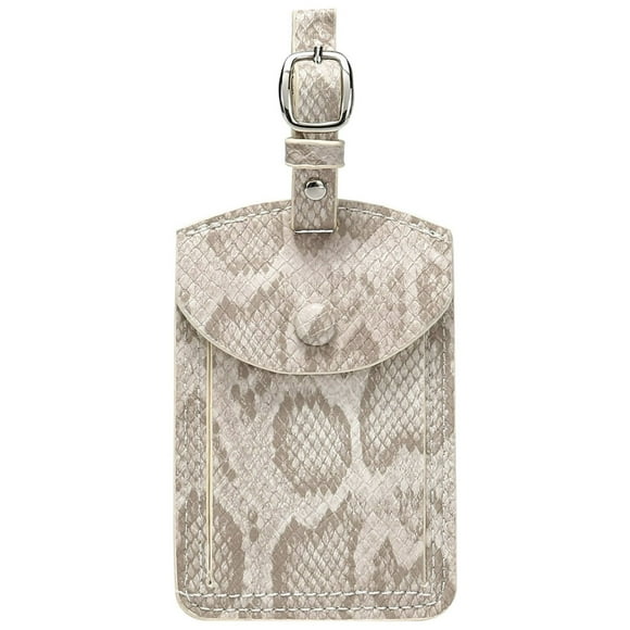 Daisy Rose Stylish Luggage Tag with name card and privacy protection for Suitcase and travel bag - PU Vegan leather - Cream Snake