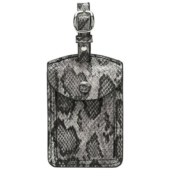 Daisy Rose Stylish Luggage Tag with name card and privacy protection for Suitcase and travel bag - PU Vegan leather - Grey Snake