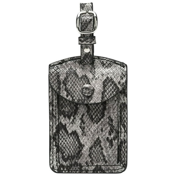 Daisy Rose Stylish Luggage Tag with name card and privacy protection for Suitcase and travel bag - PU Vegan leather - Grey Snake