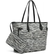 Daisy Rose Tote Shoulder Bag and Matching Clutch for Women - PU Vegan Leather Handbag for Travel Work and School - Grey Zebra
