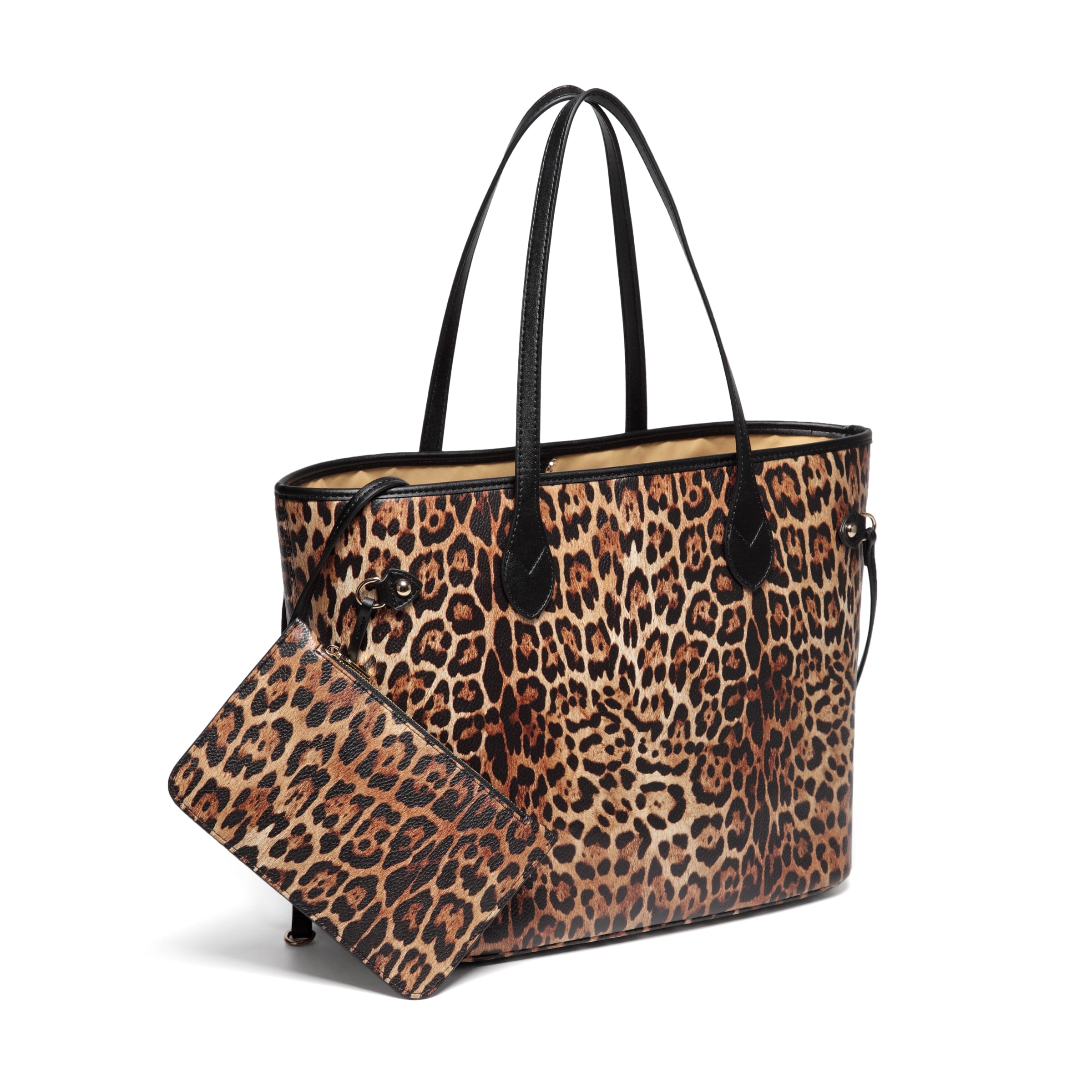Daisy Rose Tote Shoulder Bag and Matching Clutch for Women PU Vegan Leather Handbag for Travel Work and School Leopard