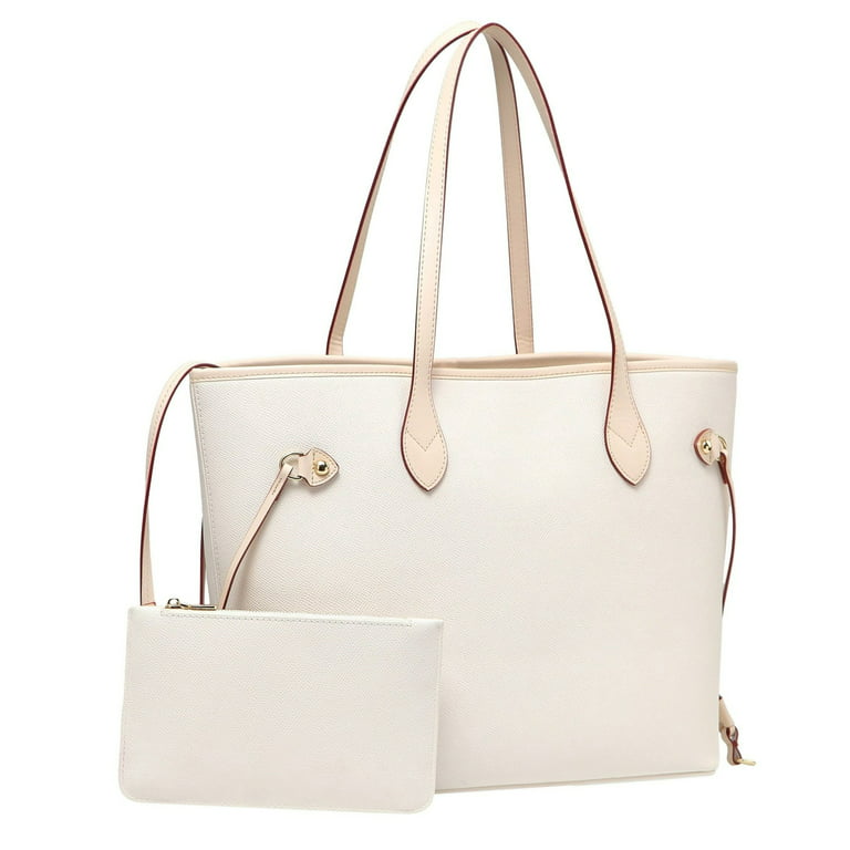 Daisy Rose Tote Shoulder Bag and Matching Clutch for Women - PU Vegan  Leather Handbag for Travel Work and School - Solid Cream
