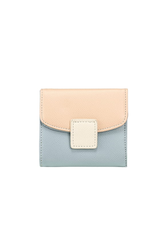 Tri-fold Wallet - RFID Blocking Card Holder Organizer - PU Vegan Leather - CREAM/PINK/BLUE