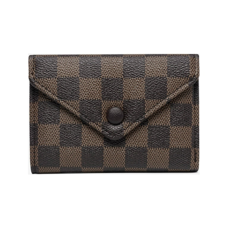 Daisy Rose Trifold RFID Blocking Wallet - PU Vegan Leather Multi Card  Holder - Brown Checkered 