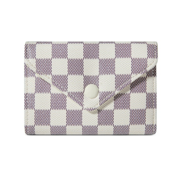 Daisy Rose Trifold RFID Blocking Wallet - PU Vegan Leather Multi Card Holder Organizer Small - Cream checkered