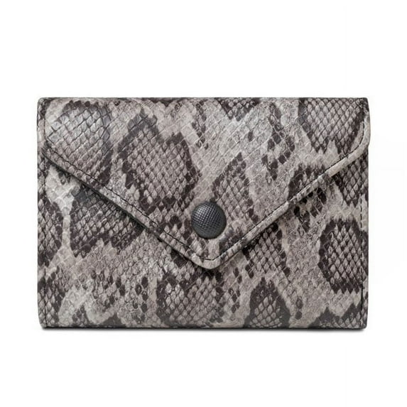 Daisy Rose Trifold RFID Blocking Wallet - PU Vegan Leather Multi Card Holder Organizer Small - GREY SNAKE