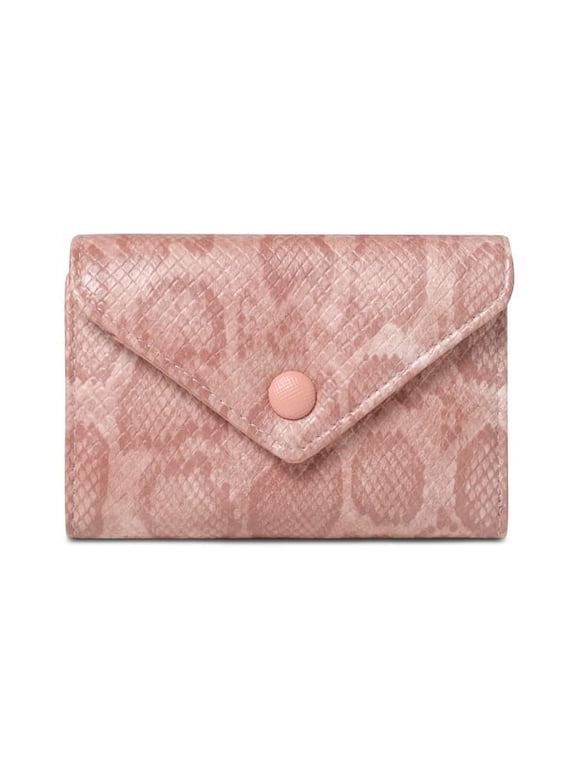 Trifold RFID Blocking Wallet - PU Vegan Leather Multi Card Holder Organizer Small - PINK SNAKE