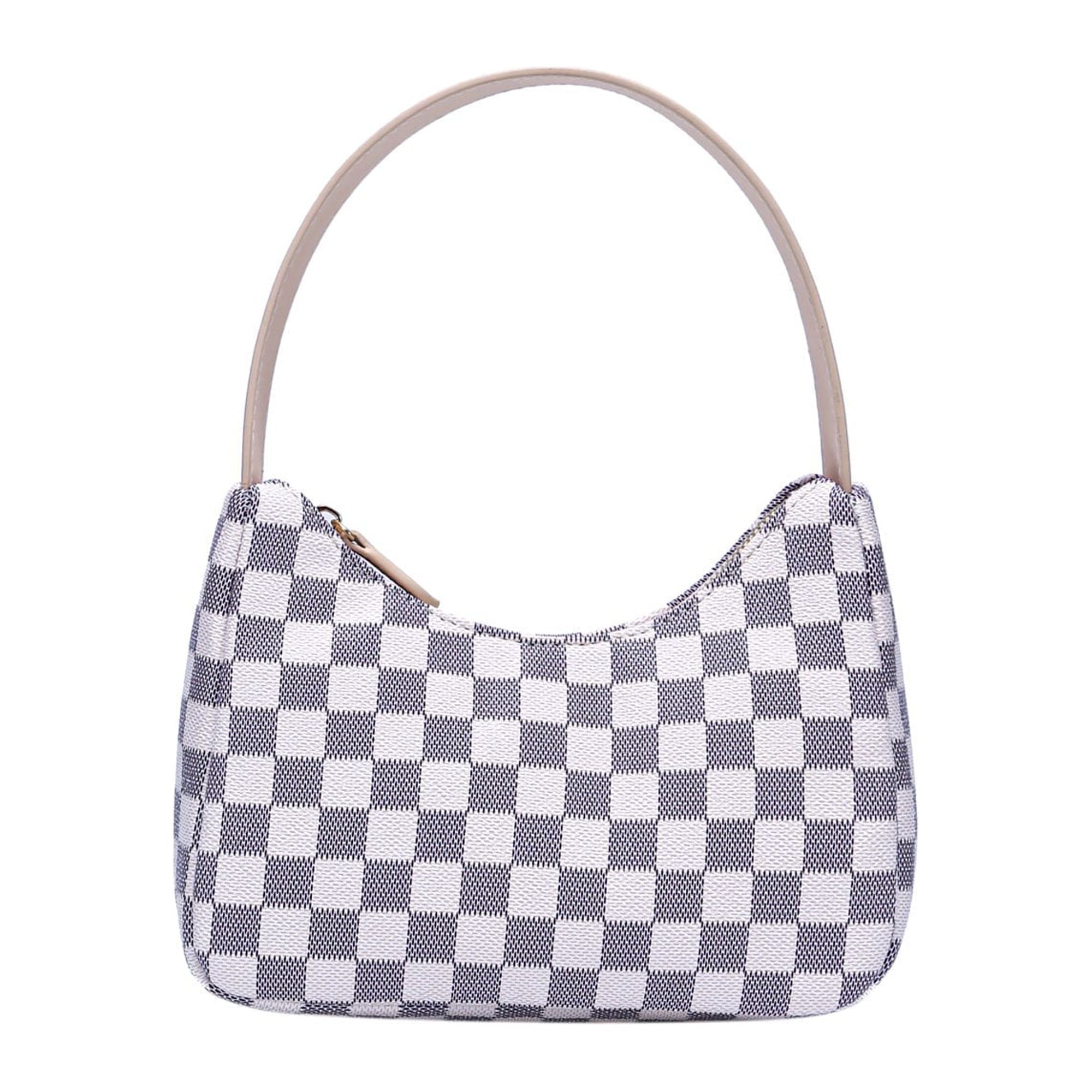 Asge Womens Checkered Tote Shoulder Bag PU Vegan Leather Shoulder
